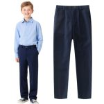 Hileelang 1PC Teen Boys Girls School Uniform Pants Navy Blue Kids Wrinkle-free Dress Slacks Elastic Back Waist Classic Fit Pull-