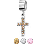 A43-C2183 - 925 Sterling Silver Cross European Charm Bead - Clear Crystal Cz Stones