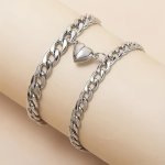 2PCS Men's Thick Chain Heart Bracelet Fashionable Couple's Jewelry