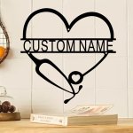 Customizable Heart With Stethoscope Metal Wall Art Decor 1-PACK Personalized Nurse Name Sign Contemporary Medical Professional R