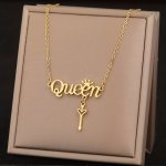 Stainless Steel Queen Crown Pendant Necklaces Elegant Luxury Neck Jewelry Gift For Women