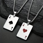 Funky Stainless Steel Ace Of Spades & Hearts Pendant Necklace - Hip Hop Style Versatile Sweater Chain For Couples