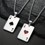 Funky Stainless Steel Ace Of Spades & Hearts Pendant Necklace - Hip Hop Style Versatile Sweater Chain For Couples