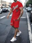 Men's Casual Outfit Set 2-PIECE Chicago Style Digital Print Short Sleeve T-Shirt And Drawstring Waist Shorts
