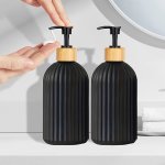 2PCS 17OZ Black Plastic Soap Dispensers With Bamboo Pumps - Perfect For Bathroom & Kitchen Liquid Soaps Christmas halloween Gift
