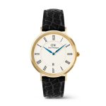 Classic Roman Numerals Date Black Croc Belly Gold