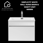 Simplicity White Wall Hung Basin & Vanity Unit - 600MM