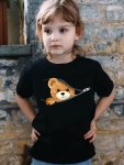 Cartoon Bear Graphic Print Creative T-shirts Soft & Elastic Comfy Crew Neck Short Sleeve Tee Girl's Summer Tops