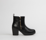 Block Heeled Ankle Boot - 8 Black