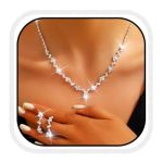 Yean Bride Silver Bridal Necklace Earrings Set Crystal Wedding Jewelry Set Rhinestone Choker Necklace For Women A-silver