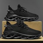 Plus Size Men's Solid Blade Type Breathable Running Sheos Comfy Non Slip Soft Sole Sneakers For Men's Outdoor Activities