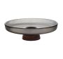 Smoky Flute Glass Fruit Bowl With Wooden Pedestal Base