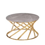 Round Abstract Gold And White Coffee Table