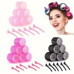 12PCS SET Hair Rollers And Clips Set With 6PCS Diy Self Grip Hair Curlers And 6PCS Hair Clips For Women