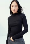 Overlock-detail Ribbed Top - Black