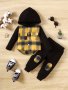 Boys Hooded Long-sleeve Top & Matching Pants With Plaid Print Set Kids Clothes