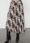 Pleated Satin Midi Skirt - Beige & Black