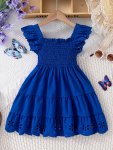 Girls Comfy Solid Ruffle Sleeve Square Neck Dress Casual Dresses For Summer Holiday Party Gift