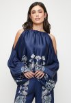 Edit Cold Shoulder Gauged Neck Blouse - Bold Silhouette Floral