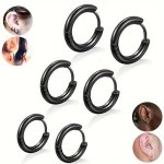 3 Pairs 8MM 10MM 12MM Stainless Steel Hoop Earrings For Men Hinged Hoop Cartilage Piercing Earrings For Men