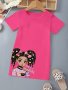 Cute Doll Pattern T-Shirt Dress For Girls Casual Vacation Dresses Summer Gift