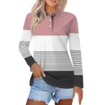 Polo Shirts For Womens V Neck Lapel Long Sleeve Tops With Collar Button Fall Loose Golf Casual Business Tunic BLOUSES1-PINK Xx-l