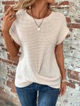 Twist Hem Crew Neck T-Shirt Casual Short Sleeve T-Shirt For Spring & Summer Women's Clothing