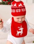 Red Knitted Raindeer Bib 1PSC