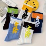 5PAIR Letters Pattern Men's Mid-calf Crew Socks Breathable Comfy Casual Socks Sweat-absorbing Fashion Sports Socks For Outdoor F