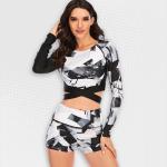 Women's Classic Cubism Long Sleeve Criss-cross Two-piece Swimwear - XL