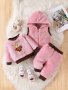 3PCS Baby Boy's Bear Embroidered Fleece Outfit Hooded Vest & Warm Sweatshirt & Pants Set Baby's Clothing For Fall Winter As Gift