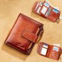 Men's Vintage Casual Genuine Leather Wallet With Card Slots Rfid Blocking Wallet With 18 Card Slots 2 Large Banknote Slots Zipper Coin Compartment