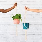 Macrame - Classic - Hanger With Coral Pink Ceramic Pot Excl. Plant
