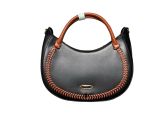 Whipstitch Crescent Hobo Bag- Black