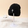 1PC Thin Embroidered Cross Knitted Hat For Autumn And Winter For Boys