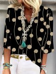 Allover Print V Neck Blouse Casual Short Sleeve Blouse For Spring & Summer Women's Clothing