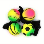 1PC Funny Novelty Rubber Wrist Rebound Ball 63MM High Elastic Hand Throwing Elastic Ball Rope Boys And Girls Random Style Hallow