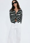 Pocket-detail Cardigan - Black & Striped