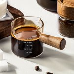 1PC Glass Measuring Cup With Wooden Handle 75ML 2OZ Capacity Heat-resistant Kitchen Tool With Double Spout Single Spout And Grad