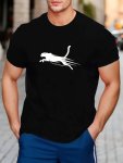 Men's Contrast Color Running Leopard Graphic Print T-Shirt Crew Neck And Short Sleeve Tee Summer Fashion Tops For Casual And Spo