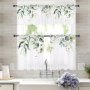 1pc Valance/2pcs Cafe Curtains Tiers Nordic Style Watercolor Green Plant Leaf Curtains Rod Pocket Thin Gauze Curtains Window Decoration For Bedroom Office Kitchen Living