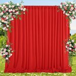 Red Backdrop Curtain 2 Panels 5FTX8FT Polyester Photo Background Drapes For Photography Wedding Christmas Party Decoration