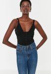V Neck Button Detail Top - Black
