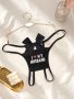 Letter Pattern Bow Open Crotch Charm Design Thongs Low Waist Panties Women's Sexy Erotic Underpants