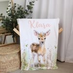 Personalised Fleece Blanket Pink Green Watercolor Hind Deer Buck Set