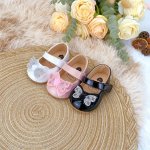 Casual Cute Rhinestone Bowknot Decor Mary Jane Shoes For Baby Girls Lightweight Non-slip Walking Shoes For Spring And Autumn