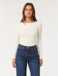 Meghan Rib Crew Neck Top - XL Porcelain