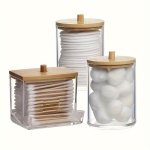 Set Of 3 Swab Dispensers With Window-view Lids - Contemporary 8 10OZ Storage Solution For Bath & Vanity Accessories