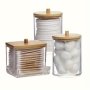 Set Of 3 Swab Dispensers With Window-view Lids - Contemporary 8/10OZ Storage Solution For Bath & Vanity Accessories