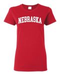 State Of Nebraska College Style White Fashion Womens Graphic T-Shirt Red Small